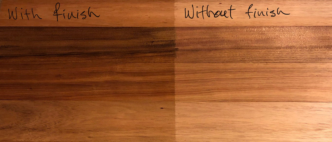 Picture: Australian Koa flooring with finish (at left) and unfinished (at right). ©